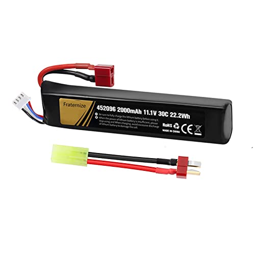 2000mAh 30C Airsoft Battery 11.1V Rechargeable LiPo Hobby Battery with Mini Tamiya & JST XH Connector for Airsoft Model Guns Rifle RC Car Drone Batteries with T Plug to Mini Tamiya Cable