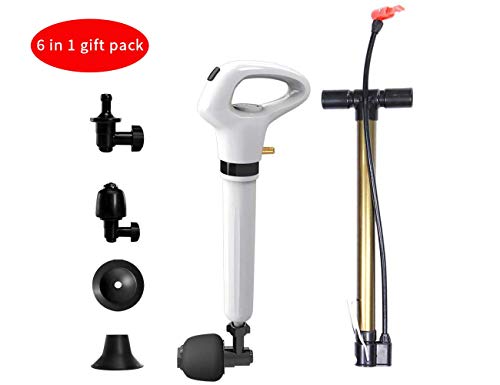 6 in 1 Air Pressure Plunger Kits,Drain Blaster Plunger ,with 4 Heads,Dashboard Barometer,Detachable