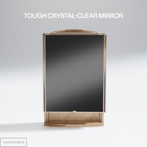 Image of Happer Plastic Premium Multipurpose Wall Mounted Storage Cabinet with Mirror, Prime Look (Champagne Gold)