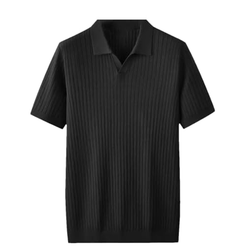 Men’S Polyester Short Sleeve Lapel Pullover Sweater Thick Knit Vintage Casual Button Jumper Top