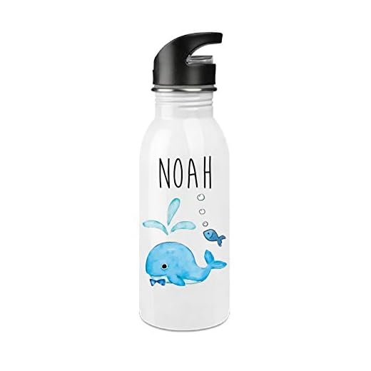 Vattenflaska med sugrör för skola och fritid/flaska i rostfritt stål för barn med önskat namn/fyllningskvantitet 500 ml (Wal)