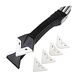 OLPDDZ 3 in 1 Silicone Caulking Tool with 5 Replaceable Pads - Stainless Steel Sealant Finisher & Grout Remover for Kitchen, Bathroom, Tile, Window, Sink Joints