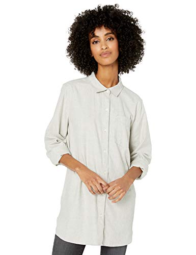 Amazon Brand - Goodthreads Women's Brushed Twill Long-Sleeve Button-Front Tunic Shirt, Light Heather Grey , XX-Large