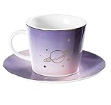 コーヒーカップとソーサーセット、星空、グラデーション、フレンチ、アフタヌーンティー、陶器、田園風、ミルクカップ (パープル) [並行輸入品]
