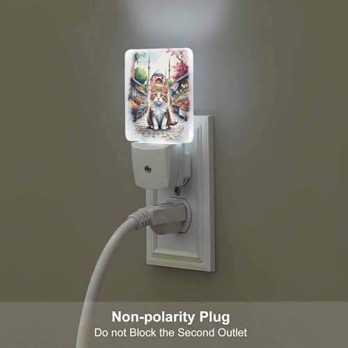 Image of LED Night Light,Cute Cat Greeting Cartoon Doodle Pink LED Night Light Plug into Wall with Dusk to Dawn Light Sensor White Energy Efficient Nightlight for Bedroom Hallway Living Room Kitchen