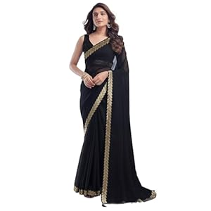 Women’s Georgette Lace Saree With Unstitched Blouse Piece