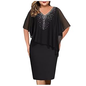 Women'S Fall Dresses 2023 Plus Size V Neck Overlay Asymmetric Buttock Dress Chiffon Sequins-5Xl Sweaters, S-5Xl 4 31fzd2rj+nl. sl500 . ss300