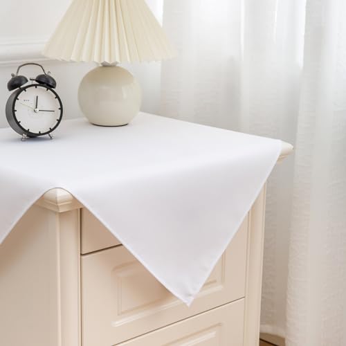 Image of sancua 2 Pack Small Square Tablecloth 24 x 24 Inch White, Stain and Wrinkle Resistant Washable Polyester Table Cloth Decorative Solid Fabric Table Cover for Nightstand End Bedside Tables