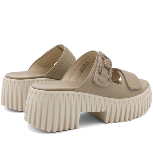 Image of UBFEN Womens Chunky Wedge Platform Sandals Adjustable Double-Strap Square | Toed Open-Toe Style Suitable for Outdoor Casual Wear