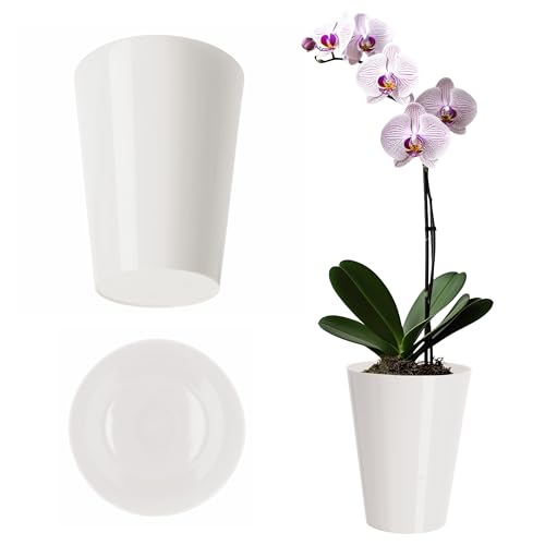 KADAX Blumentopf, schlanker Orchideentopf, Schlichter Pflanzkübel, Blumenkübel für Orchidee, Knabenkraut, Gänseblümchen, Übertopf für Küche und Wohnzimmer (⌀ 13cm, rund, Weiß)