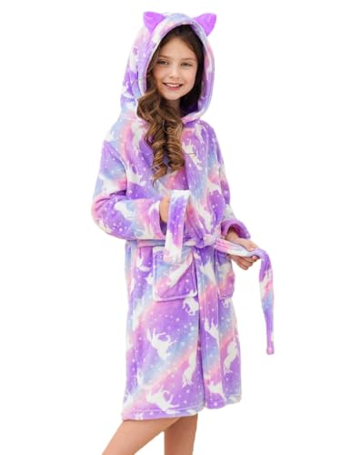 Image of Doctor Unicorn Soft Hooded Rainbow Bathrobe Sleepwear for Girls