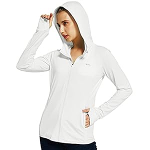 Willit Women's UV Shirts UPF 50+ Long Sleeve Sun Protection Jacket Hooded SPF Shirts with Pockets White M