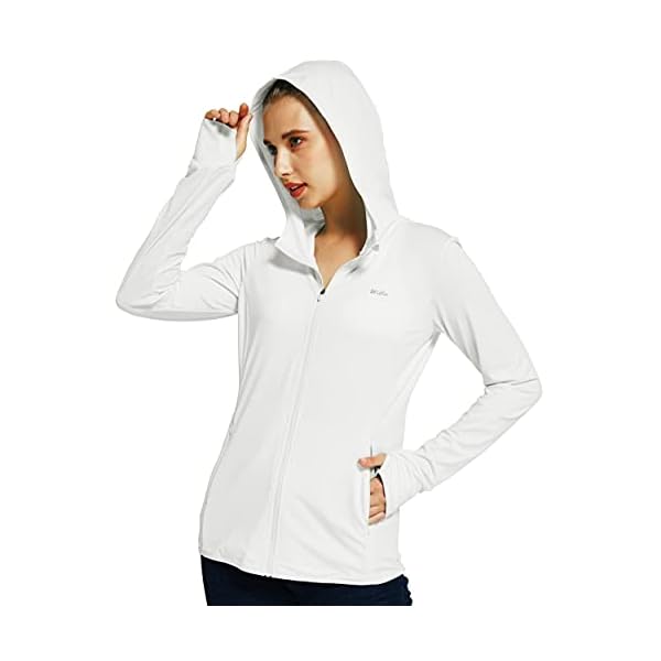 Willit Women's UV Shirts UPF 50+ Long Sleeve Sun Protection Jacket Hooded SPF Shirts with Pockets White M