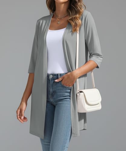 Image of YSYOKOW Lightweight Cardigans for Women 3 /4 Sleeve Long Open Front | Cardigan sweaters for women lightweight, summer cardigans for women lightweight, long cardigans for women trendy, dressy