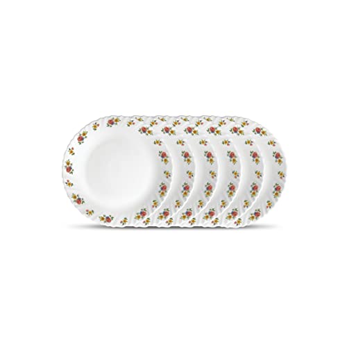 Image of La Opala Novo Collection Opal Glass Crockery | Quarter Plate Set of 6 | Petite Roses Design | Plates for Snacking & Gifting | Microwave Safe | 100% Vegetarian | Extra Strong | Super Light & White