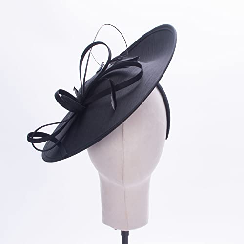 Lawliet Women Black Wedding Occasion Sinamay Fascinator Hat Headband Headpiece T444