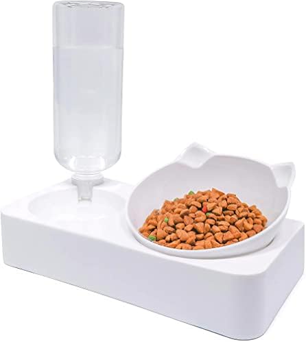 Cat Bowl, Water and Food Bowl Set Detachable Cats Feeder Bowl and Automatic Water Dispenser with Water Bottle Pet Feeder for Cat, Rabbit or Small Dogs