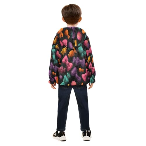 Colorful Bow Ties on Black Toddler Fleece Jacket Girl Boys Hooded Fleece Jacket Coat Warm Outwear Zip-up 3-10T4