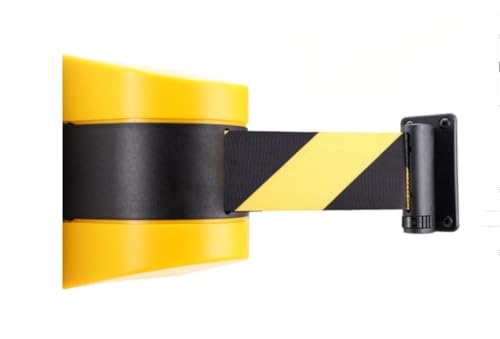 ロープ固定壁取り付けベルトバリアABSベルトボックス収納バリア、クラスター制御リボン、ガイドロープパーティション、黄色/黒ベルト壁取り付け警告シェル警告引き込み式ベルト壁取り付け隔離ベルト黒と黄色の警告ライン引き込み式ヘッドパンチフリー壁取り付け (5m
