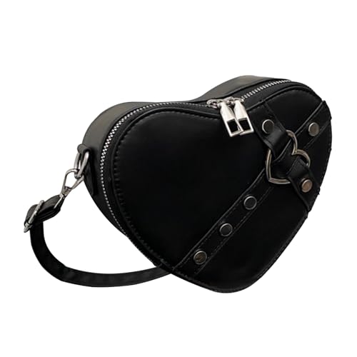 KKPLZZ Handtasche in Herzform mit Nieten Einfarbig Umhängetasche Tragbare PU-Umhängetasche mit Nieten und Nieten in Herzform für Damen (Einheitliche Größe)