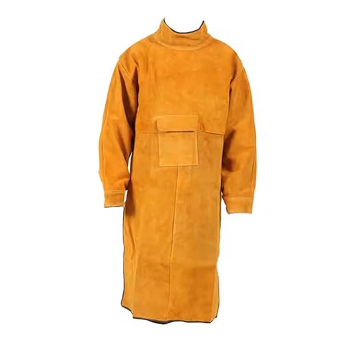 Delantal de soldadura ignífugo, abrigo largo de piel de vaca, ropa protectora, traje de soldador, cuero duradero, protección adicional, longitud 120 cm, amarillo, 120 cm