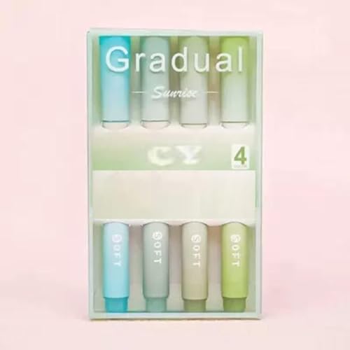 WINDSELL Aesthetic Cute Highlighter Pen, Pastel Marker Set, No Bleed Marker Pens with Chisel Tip and Water-based Ink Quick Dry Pen for School/Office Supplies/Aesthetic Stationery (Set of 4) (Green)