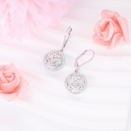 Celtic Knot Earrings for Women Sterling Silver Trinity Love Knot Leverback Earrings Cubic Zirconia Witches Knot Circle Dangle Earrings Lightweight Earring Irish Celtic Jewelry Gift for Birthday3