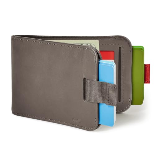 Image of Distil Union Wally Bifold 5.0 Slim Bifold Wallet for Men - Minimalist RFID Leather Wallet with ID Window, Pull Tab Card Holder & Money Clip - Holds 14 Cards & 30 Bills - Grey