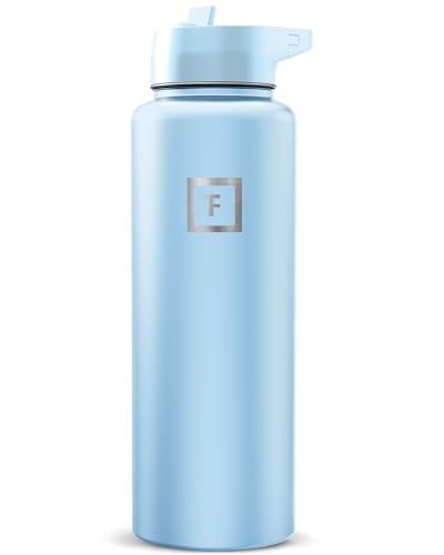 Image of IRON FLASK Camping & Hiking Hydration Flask with Straw, Wide Mouth Insulated Stainless Steel Sports Water Bottle - Morning Mist 40 oz - Straw (1 Lid)
