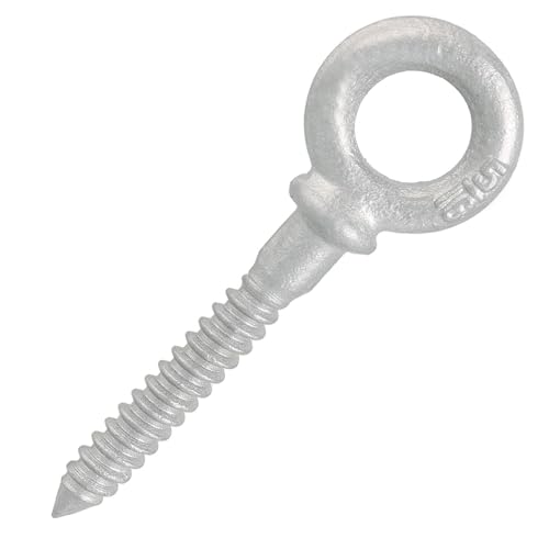 E-Rigging 3/8"" x 2-1/2"" Hot Dipped Galvanized Screw Eye Bolt [4 Pack] | Industrial, Heavy Duty | Perfect for Lifting, Anchoring, Hanging, Construction, and DIY Projects, Silver