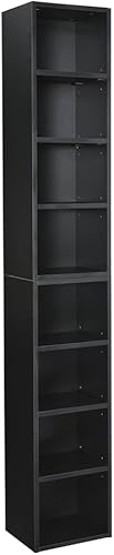 Miniatura 1 de Estante de torre multimedia de 8 niveles, gabinete de almacenamiento delgado para CD y DVD con estantes ajustables, estantería alta y estrecha para