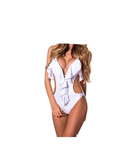 Maillot de bain une pièce deep V à volants pour femme