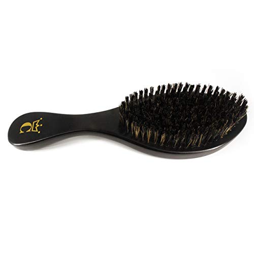 Crown Quality Products - Black & Gold - MEDIUM BRISTLE - Contour Wave Brush - “THE ORIGINAL” Curved Wave Brush - 360 Waves in Days