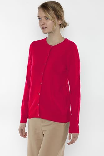 Image of JENNIE LIU Women's 100% Cashmere Button Front Long Sleeve Crewneck Cardigan Sweater