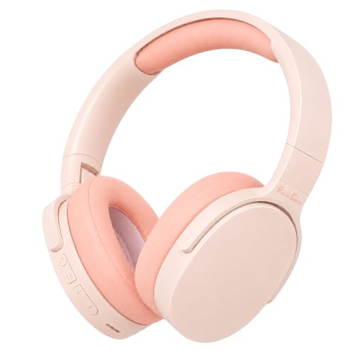 Image of PunnkFunnk BeatXtra Wireless Stereo Bluetooth Headphones V5.3, Over Ear Foldable Headset with 40mm Drivers, Soft Cushioned Ear Pads, Built-in Mic, AUX Input, 10M Wireless Range, Teen & Adults (Pink)