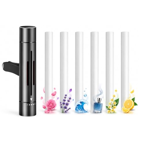 ODZFOS Difusor de Aire para Coche,Ambientador de Coche para Fragancia Interior con 6 Recambios,Fragancia Persistente,Portátil y Compacto,Adecuado para Auto y Baño(Negro)
