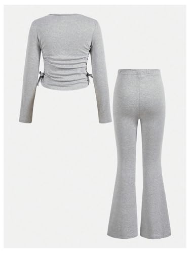 Image of Floerns Girl's Two Piece Outfit Bowknot Knit Tee Shirt with Flare Leg Pants Set