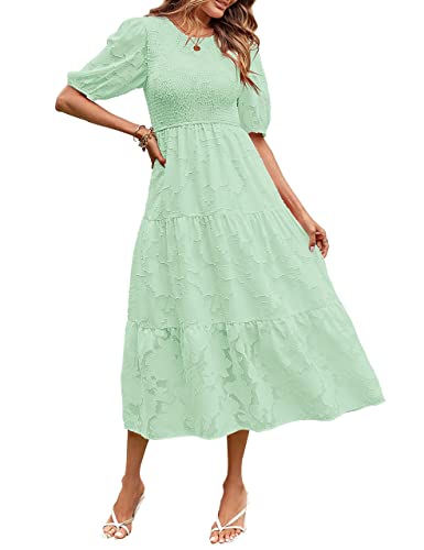 MEROKEETY Women's 2025 Summer Puff Sleeve Smocked Floral Dress Cr...
