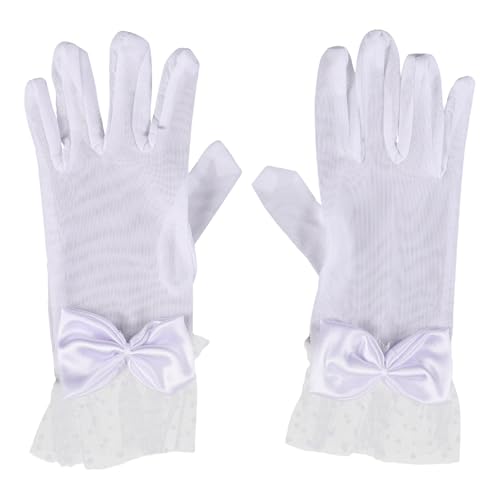 PRETYZOOM 1 Pair White Satin Gloves: Women Lace Gloves Tea Party - Wrist Length Floral Mesh - For Wedding Banquet And Evening Events Dinner Party White