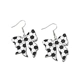 Bow Earrings Wooden Baseball Football Soccer Basketball Bow Dangle Drop Earrings Game Sport Earring for Women-Soccer