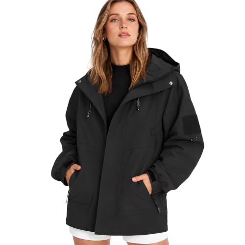 Image of Womens Waterproof Jacket Hooded Windproof Loose Casual Outdoor Hiking Coats