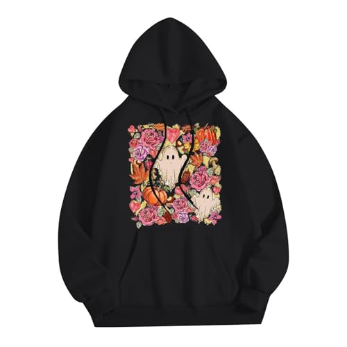 Halloween Hoodies for Women 2025 Fall Fashion Long Sleeve Cute Ghost Graphic Lightweight Hoodie with Pockets