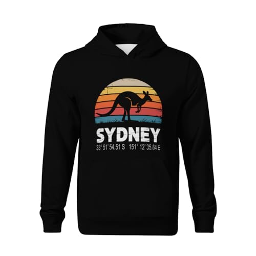 Kids Sydney Australia Retro Sun Kangaroo with GPS Coordinates Boys Girls Lightweight Kangaroo Pocket Fleece Hoodies2