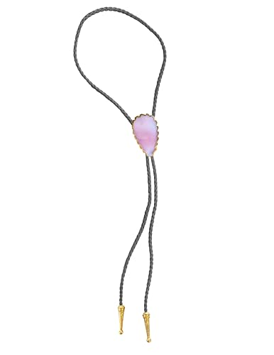Image of Daisy Del Sol Gemstone Bolo Tie Braided Vegan Faux Leather Natural Stone Gold Handmade Necklace Adjustable Boho Western Jewelry