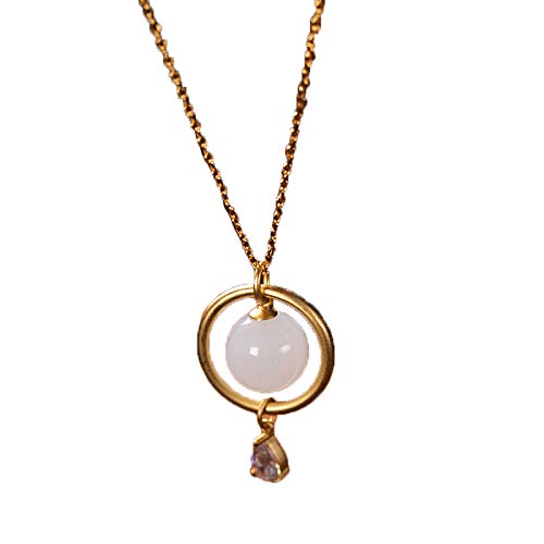 925 Silver Gold Plated Hetian Jade Pendant Clavicle Chain Necklace