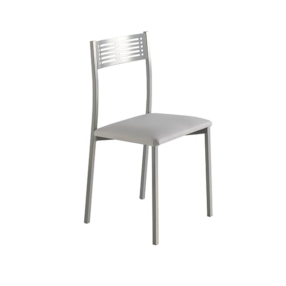 MOMMA HOME Set 4 Sillas de Cocina y salón -Sidney - Material Metal Color Plata y Ecopiel Color Blanco - Medidas 41 x 47 x 86 cm.