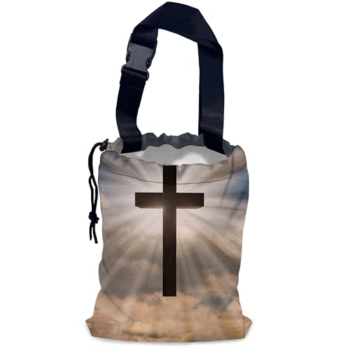 Image of Jesus Christ Cross Car Trash Bag,Hanging Drawstring Car Garbage Bag,Waterproof Canvas Car Back Seat Organizer with Adjustable Buckle,for Vehicles,SUVs,Camping,Road Trips
