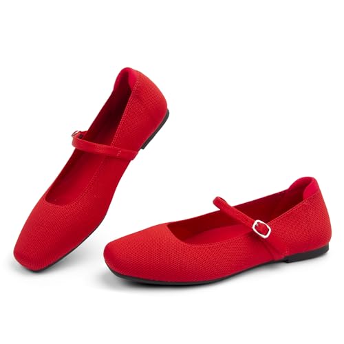 NIEARDAN Women's Ballet Flats Square Toe Slip On Shoes Knit Dress Mary Jane Flats Woman Comfy Soft Causal Work Walking,Size 7.5，Red by NIEARDAN - Used condition - Image 4