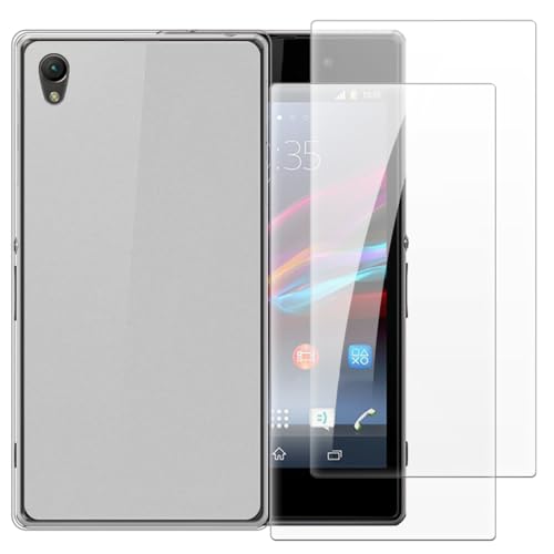 Shantime Case with 2 Pack Screen Protector Combo Compatible with Sony Xperia Z2, Shockproof Cover and Tempered Glass Set for Full Body Safety(White)