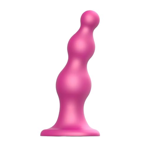 strap-on-me | Dildo/Plug "Beads" | Gamme Hybride | Epouse les Courbes du Corps, Diamètre des Perles Graduel | Silicone Ultra-Doux - Compatible Harnais | Rose Framboise Métallique, Taille L